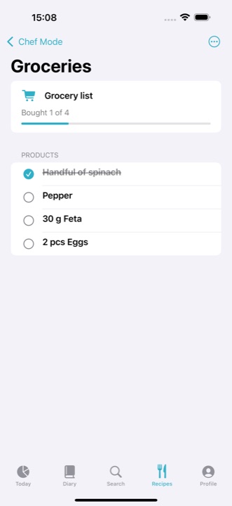 Grocery checklist screen
